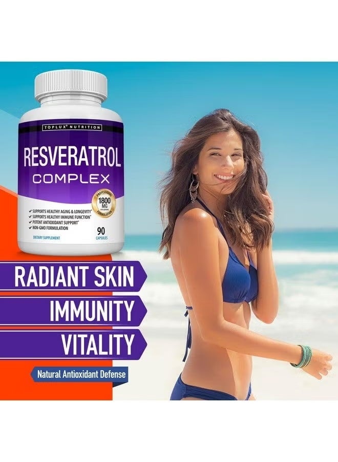 Toplux Resveratrol Supplement 1800 mg Antioxidant Complex - Highly Potent Natural Trans-Resveratrol Pills for Healthy Aging, Overall Health Support, Immune System, Brain Function, for Men Women, 90 Capsules - Image 5